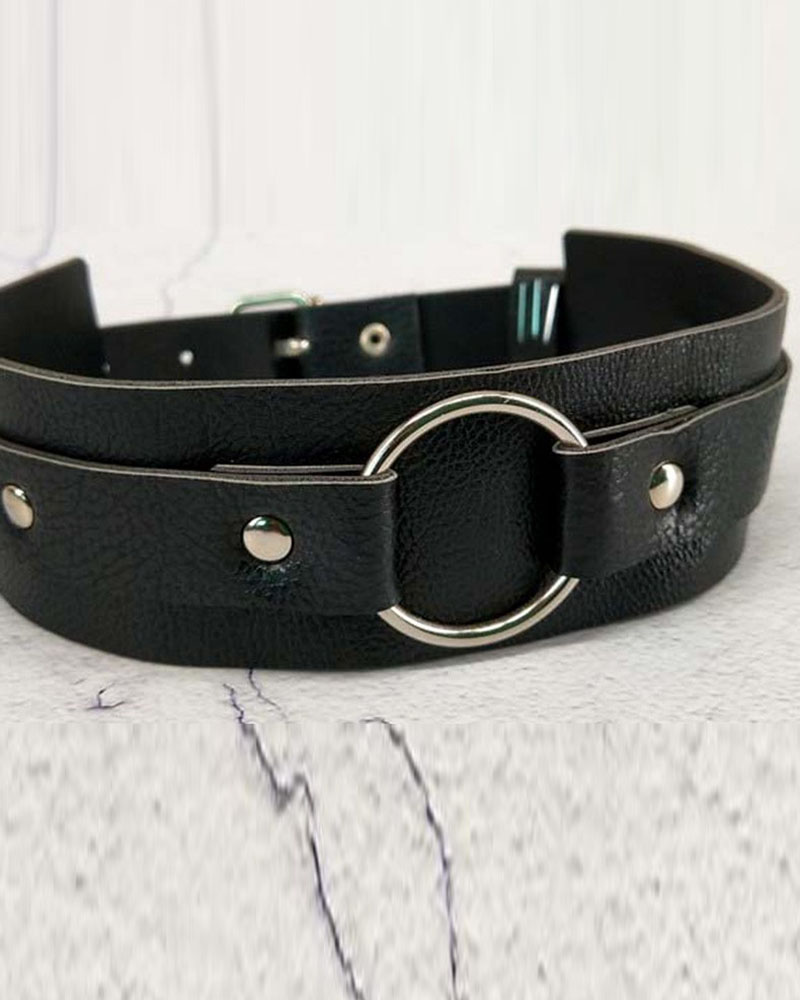 

O-Ring Buckle Detail PU Leather Punk Choker, Black