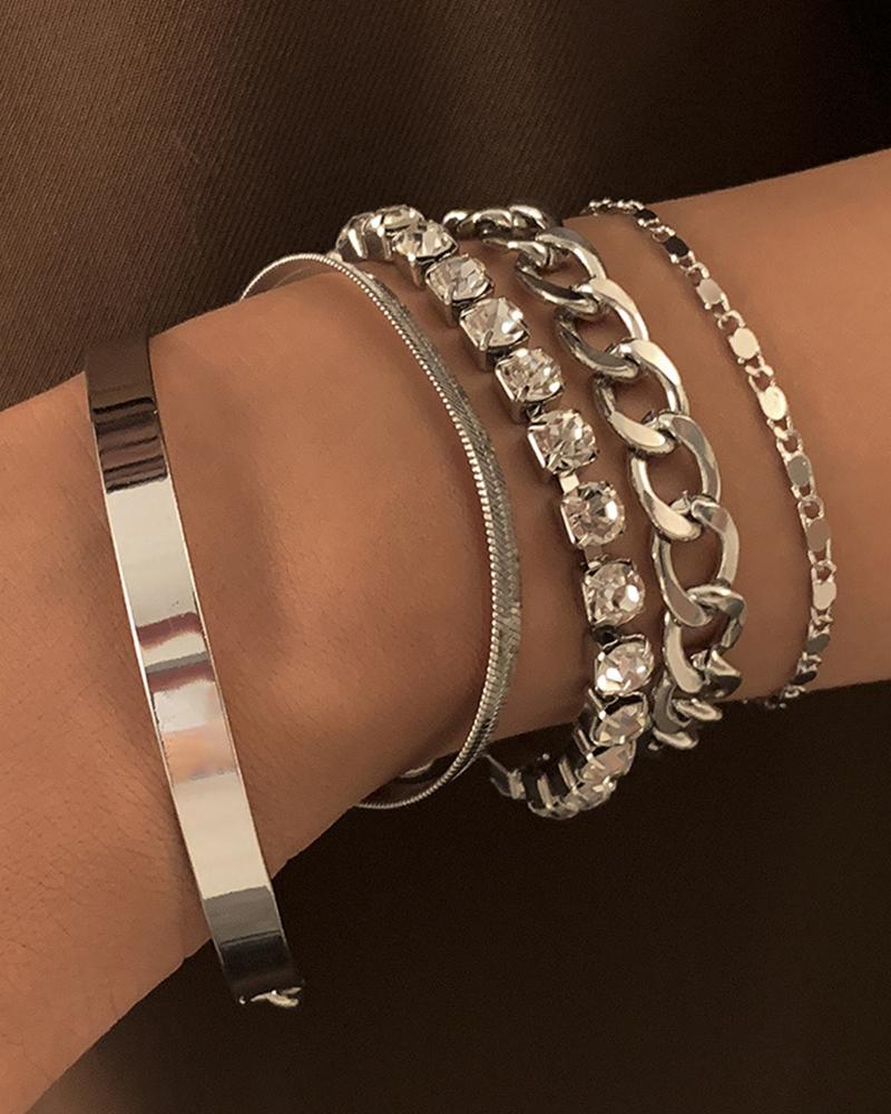 

Conjunto de pulseiras com corte geométrico de diamante sintético lindo moda feminina 5 peças, Silver