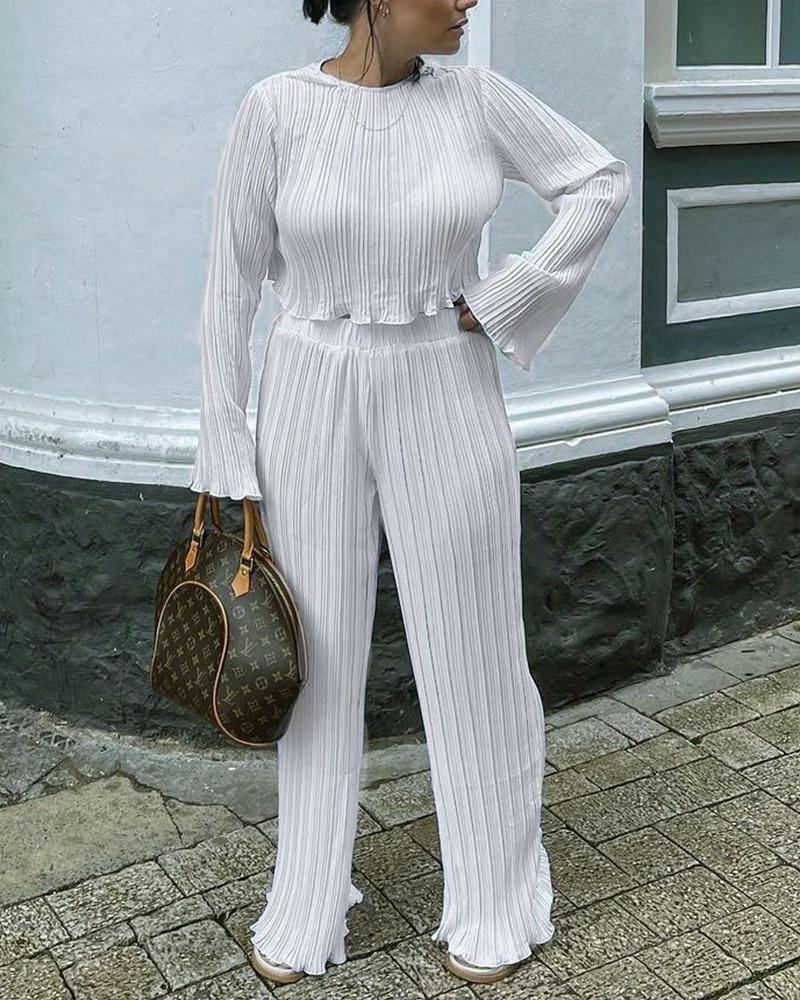 

Plus Size Long Sleeve Top & Pants Set, White