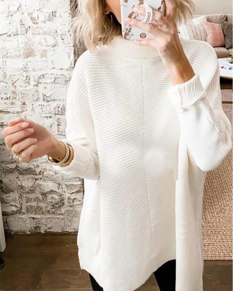 

Batwing Sleeve High Neck Long Sleeve Sweater, White