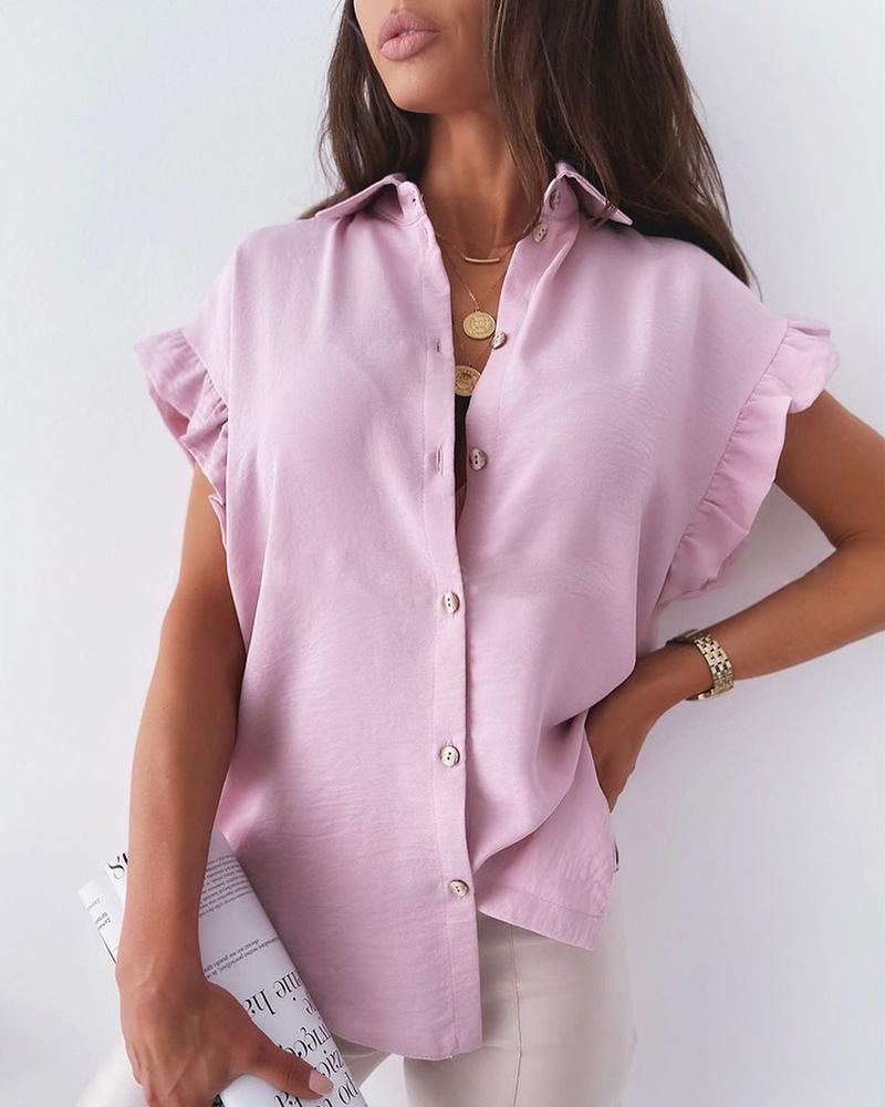 

Frill Hem Button Design Shirt, Pink