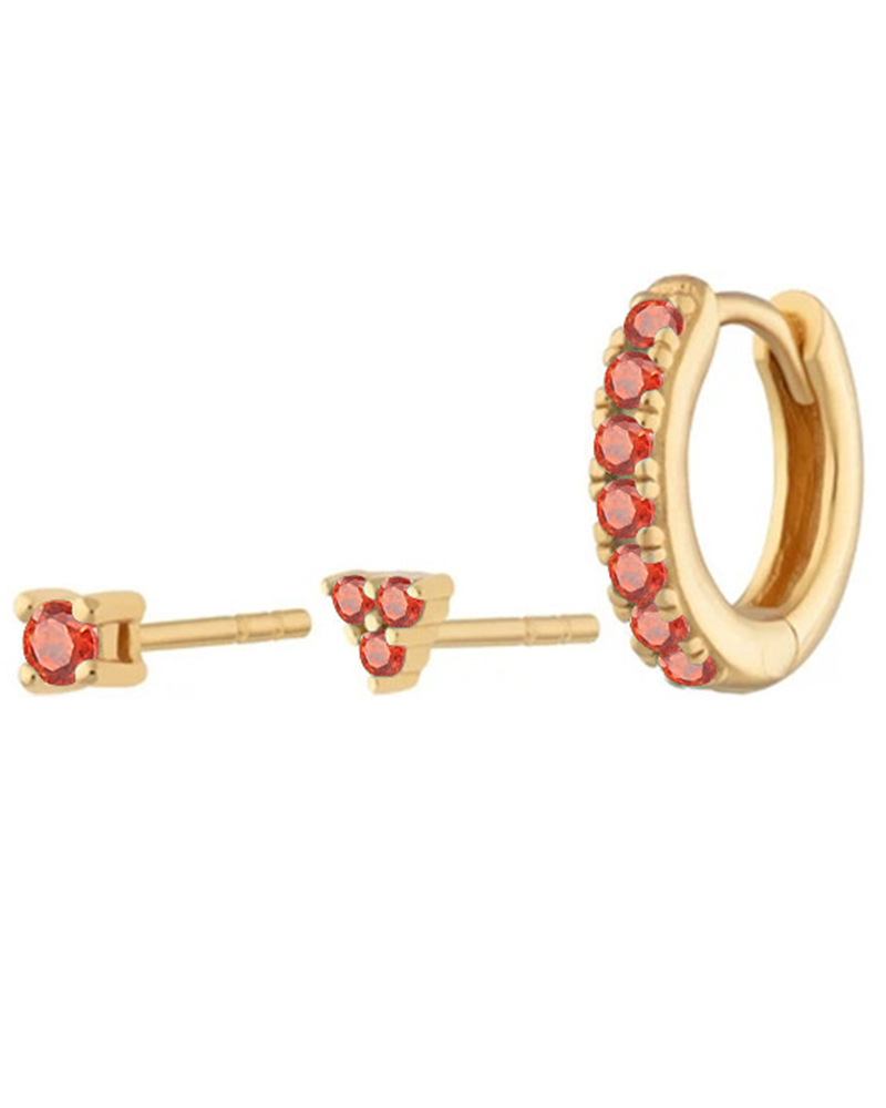 

3pcs Minimalist Rhinestone Stud Earrings & Cartilage Clip Set, Orange