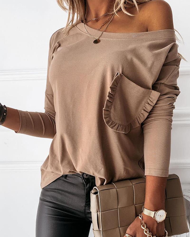 

Brief Solid Pocket Long Sleeve T-shirt, Khaki