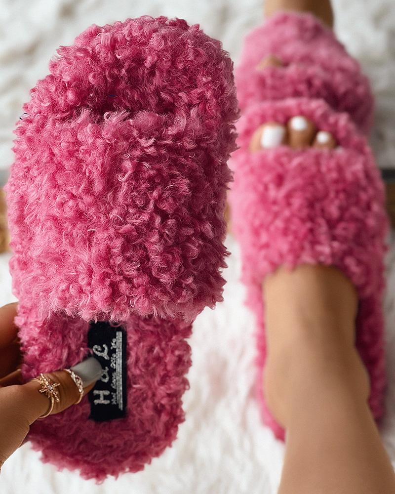 

Fuzzy One Strap Slippers, Hot pink