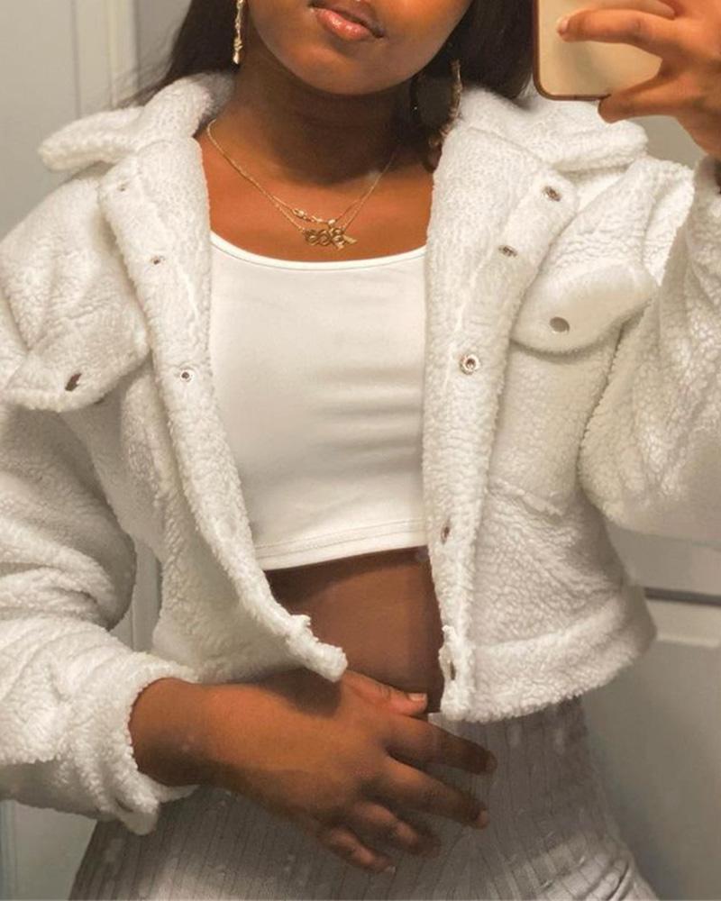 

Plain Pocket Design Teddy Coat, Beige