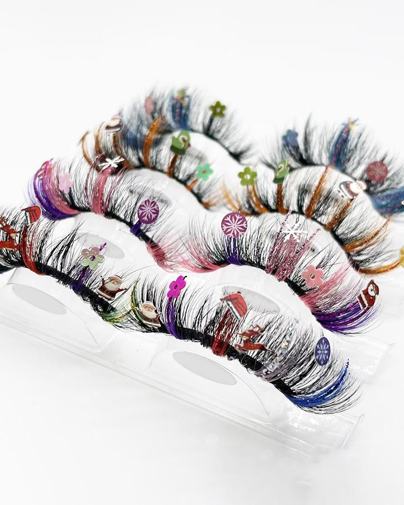 

Christmas Wispy Colorblock Graphic Pattern False Party Eyelashes, Style1