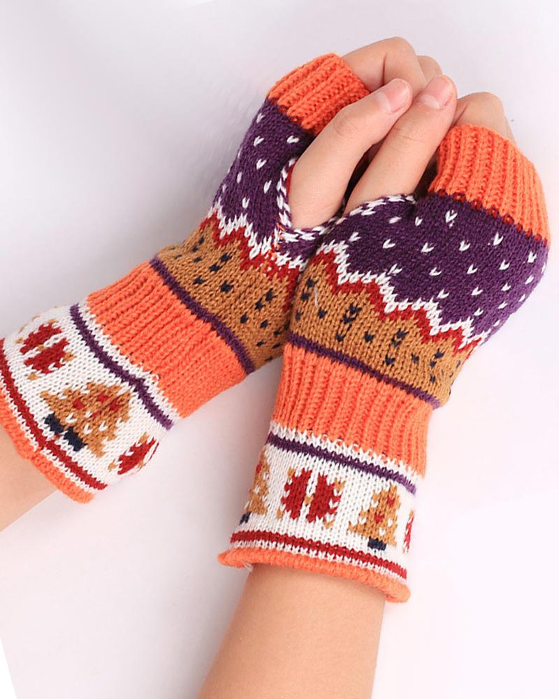 

1Pair Christmas Tree Pattern Knit Fingerless Gloves, Orange