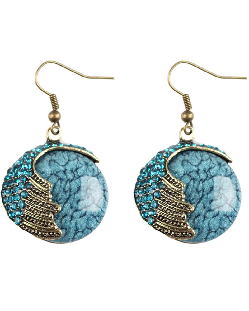 

1Pair Retro Peacock Tail Pattern Geometry Hook Earring, Blue