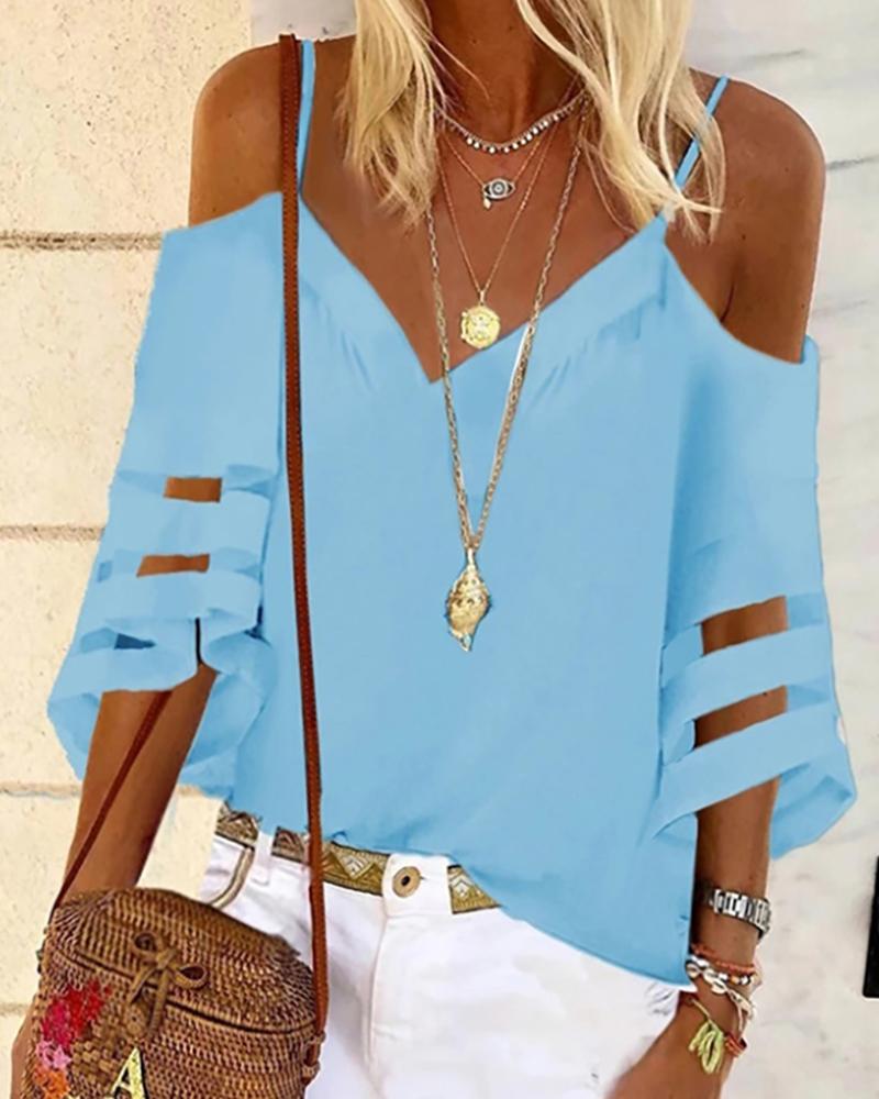 

Cold Shoulder Cutout Sleeve T-shirt, Blue