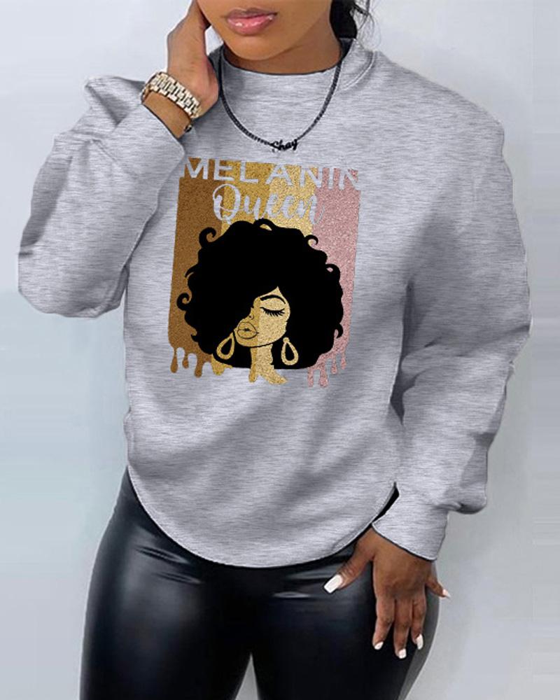 

Plus Size Figure Letter Print Long Sleeve Sweatshirt, Gray