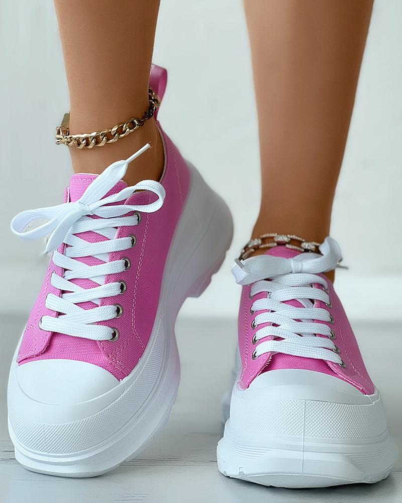 

Eyelet Lace-up Contrast Paneled Sneakers, Pink