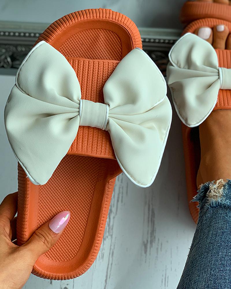 

Bowknot Decor Casual Flat Sandals, Orange