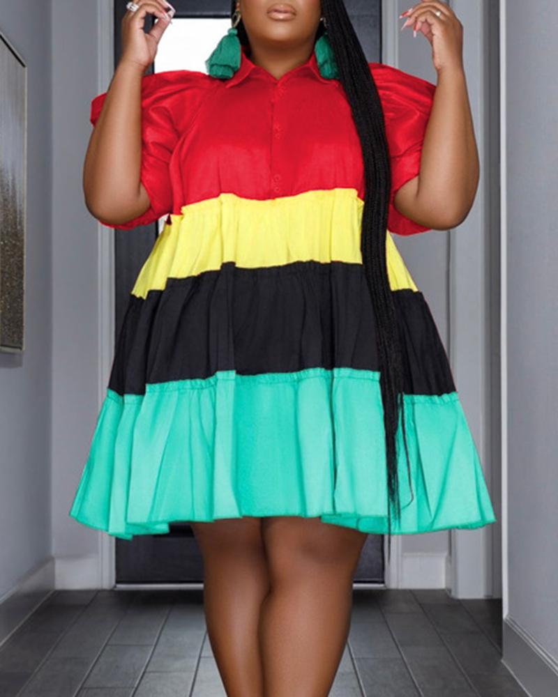

Plus Size Puff Sleeve Ruched Smock Dress, Red