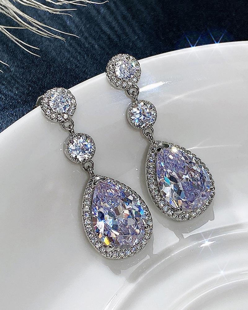 

1Pair Rhinestone Waterdrop Wedding Earrings, Silver