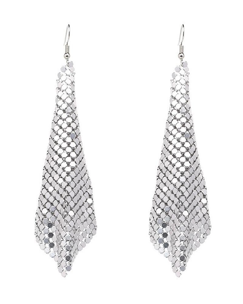 

1Pair Geo Shaped Drop Earrings, Silver