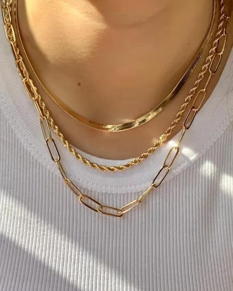 

3pcs Hollow Out Braided Chain Necklaces Set, Gold