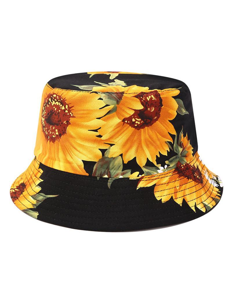 

3D Sunflower Print Sun-protection Fisherman's Hat, Black