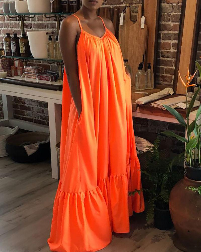 

Ruched Ruffles Tied Detail Cutout Back Casual Maxi Dress, Orange