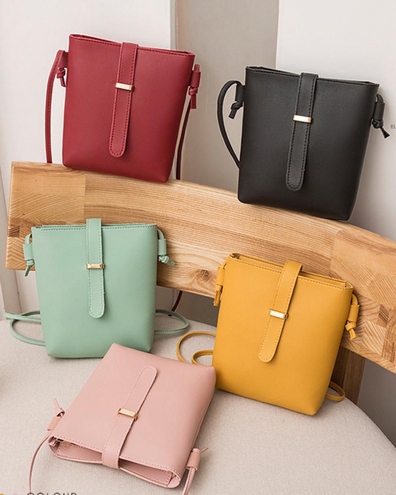 

Buckled Detail Crossbody Shoulder Bucket Bag, Pink
