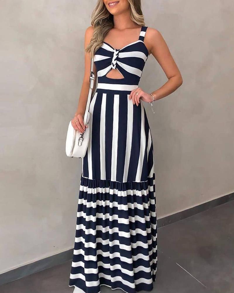 

Spaghetti Strap Striped Cutout Maxi Women Dress, Purplish blue