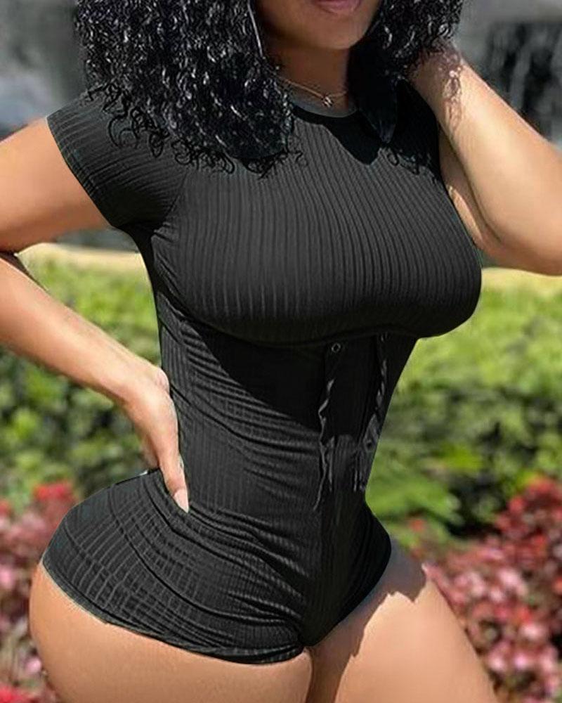 

Ribbed Short Sleeve Adult Onesie, Black