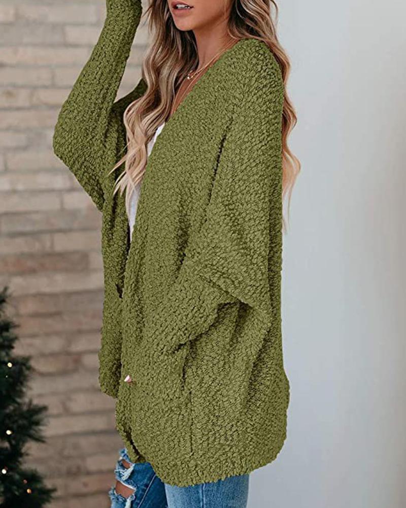 

Cozy Solid Double Pocket Knit Cardigan, Green