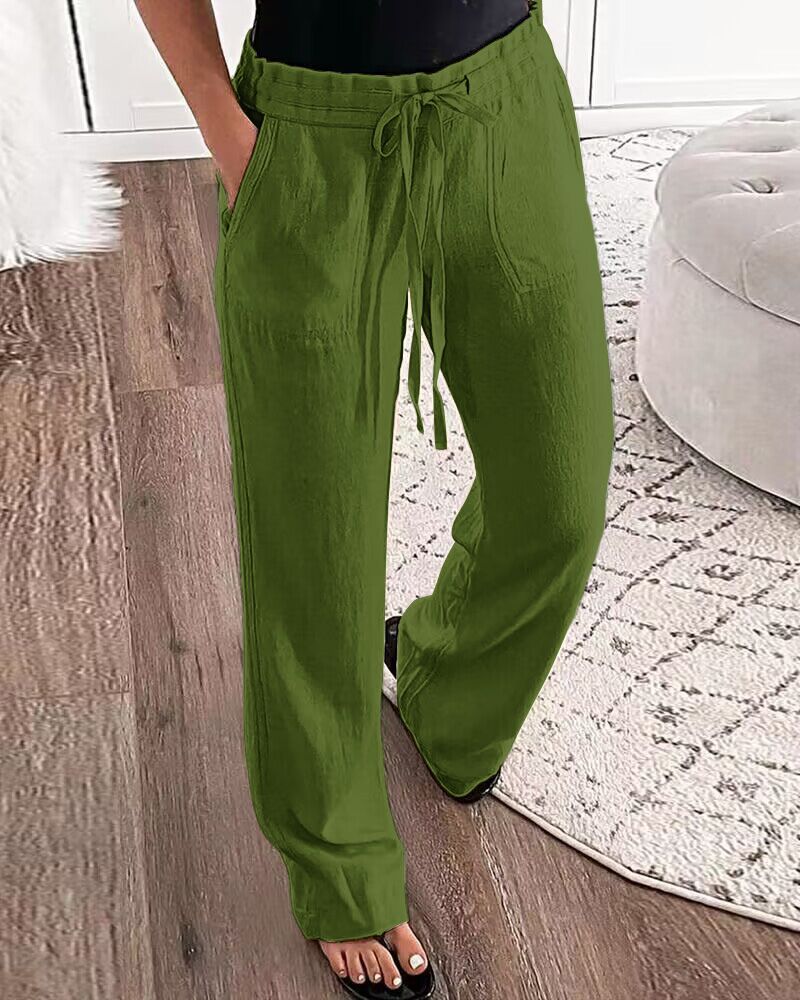 

Drawstring Pocket Design Casual Pants, Green