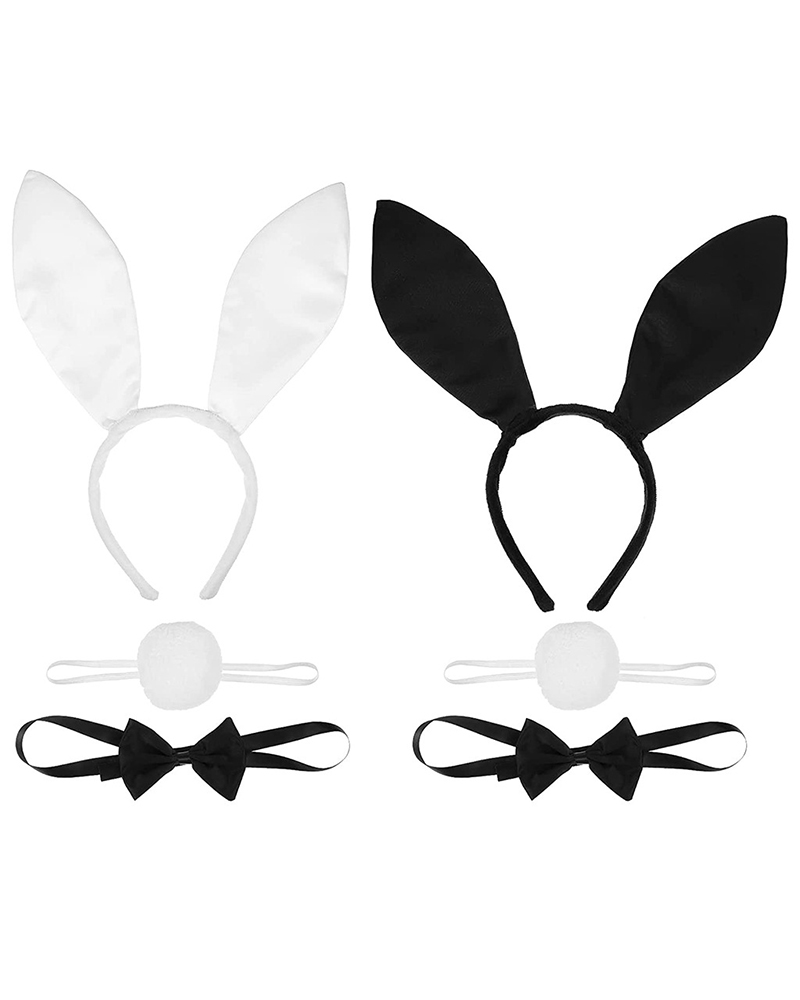 

3pcs Rabbit Ear Headband Nose Tail Bowknot Tie Halloween Kids' Costume Accessories Set, White