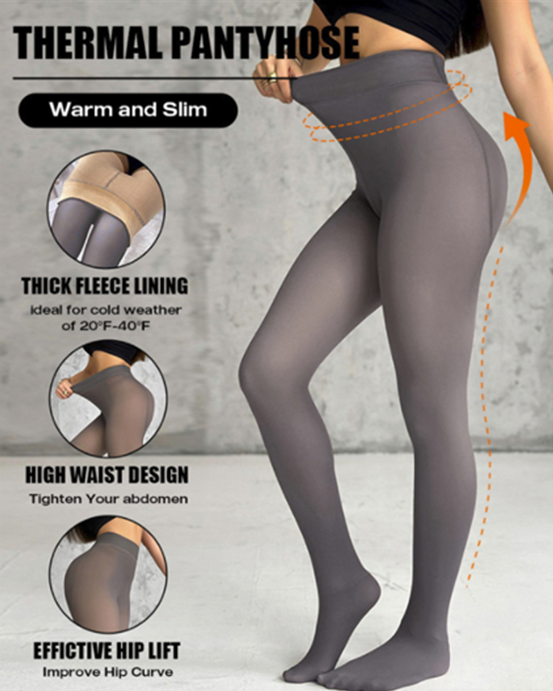 

Fleece Lined Tights Sheer Fake Translucent Thermal High Waist Pantyhose Tights Leggings, Gray