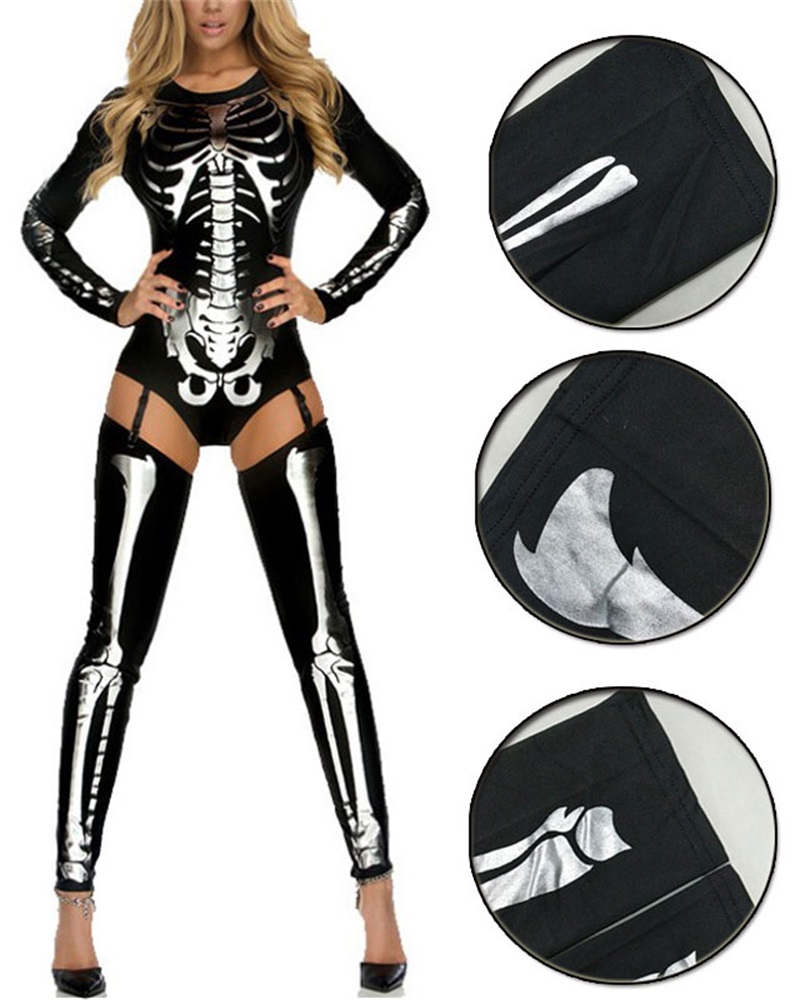 

Halloween Skeleton Cosplay Costume Garter Jumpsuit, White