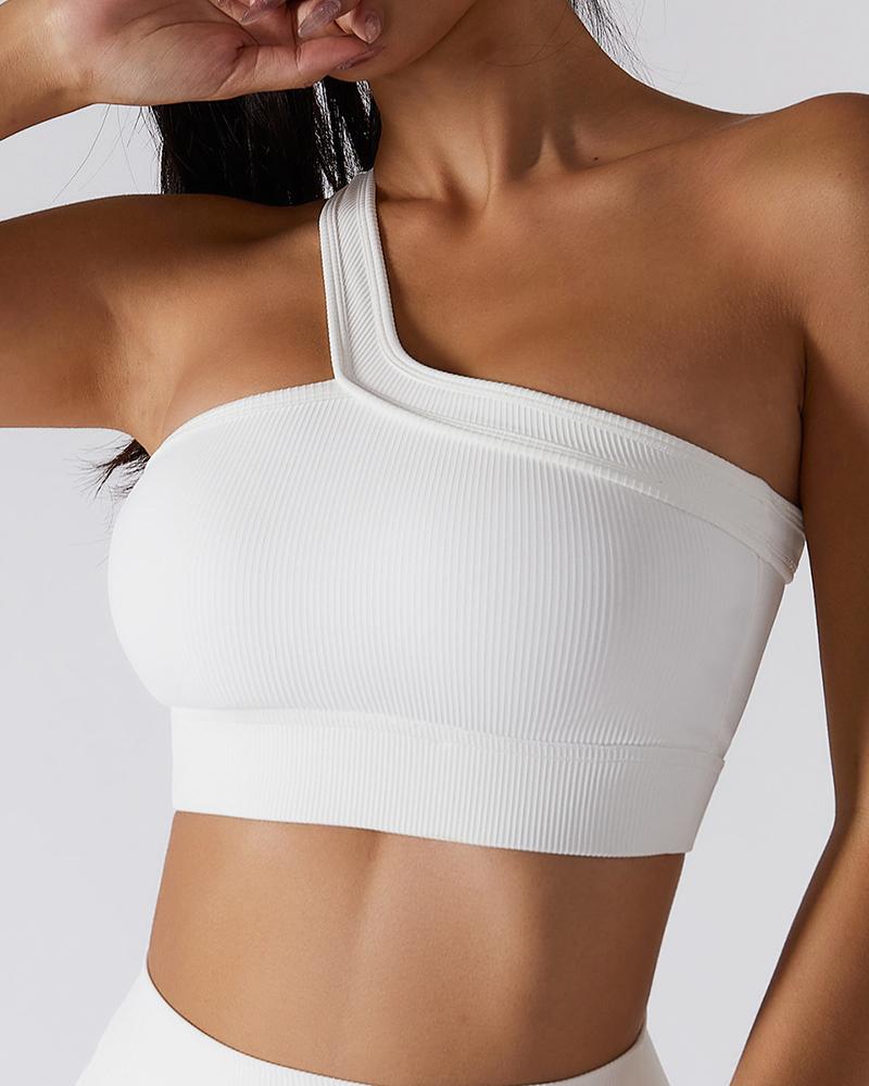 

One Shoulder Sports Yoga Bra Top, White