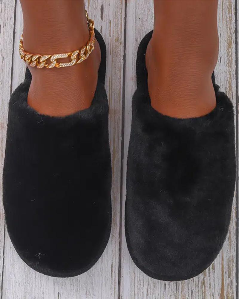 

Fuzzy Round Toe Slippers, Black