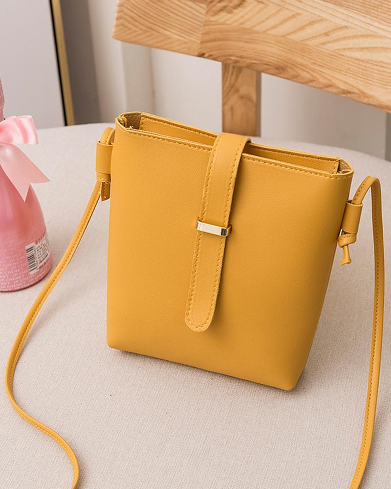 

Buckled Detail Crossbody Shoulder Bucket Bag, Yellow