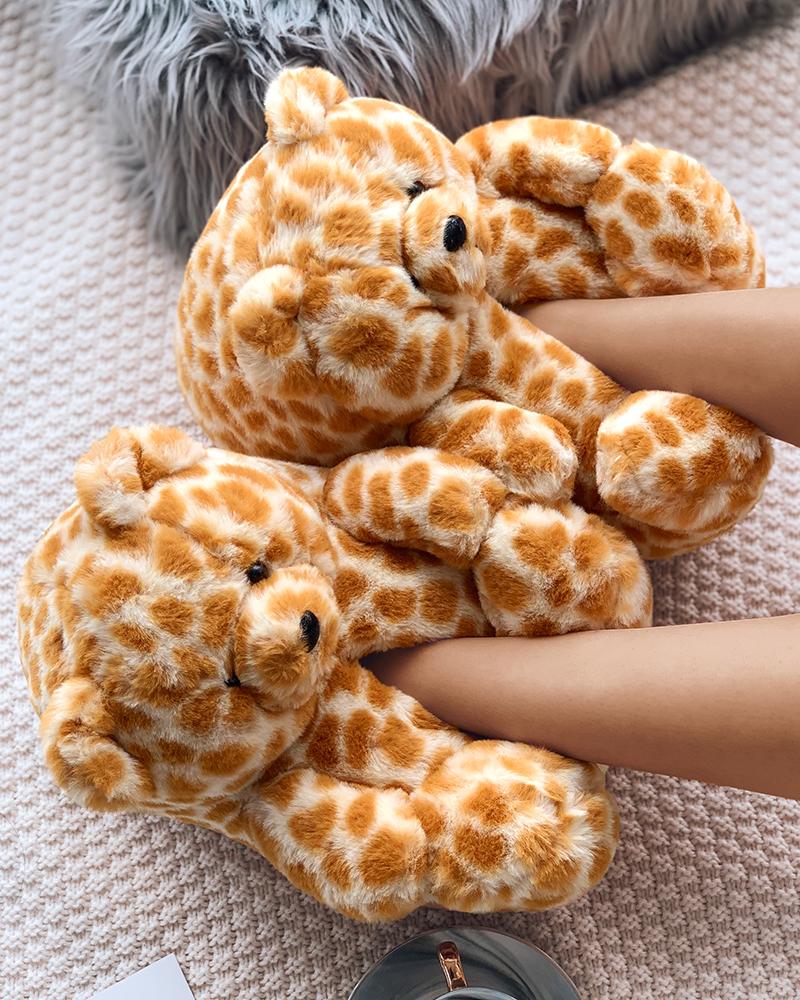 

Leopard Fluffy Teddy Bear Slippers