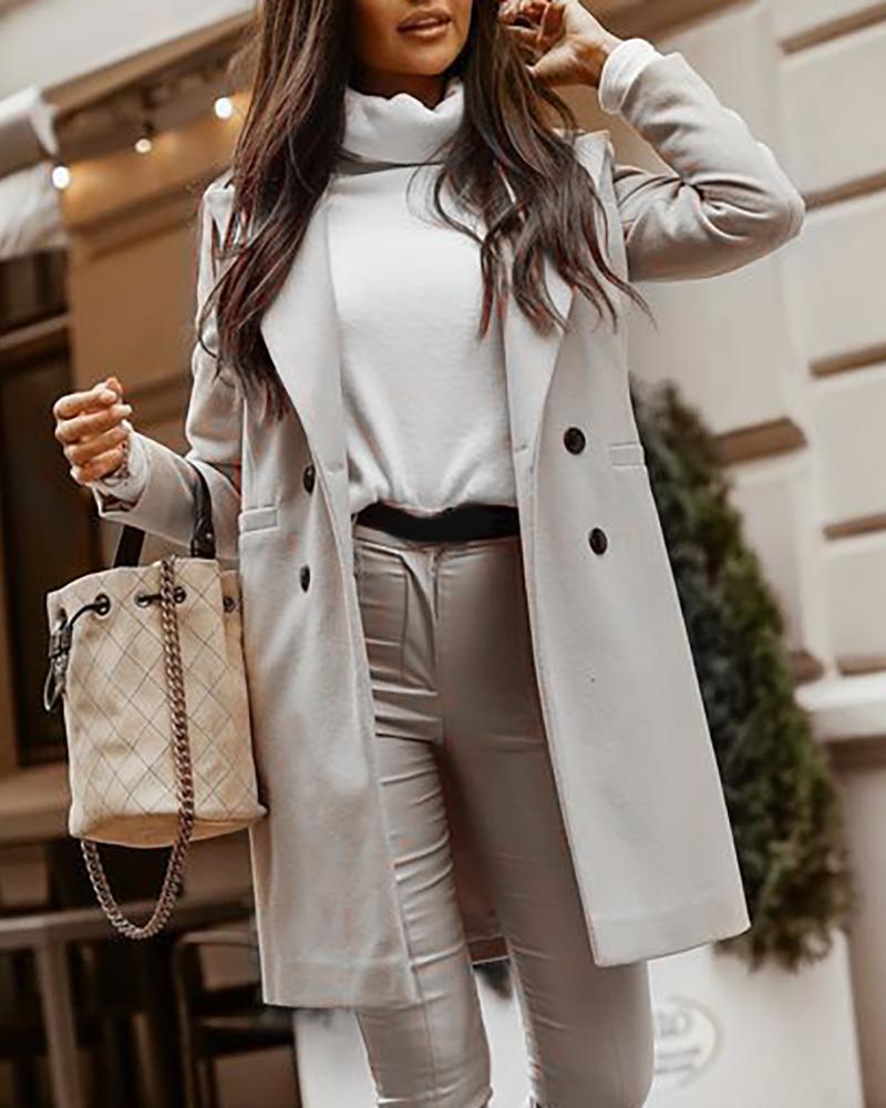 

Button Design Long Sleeve Trench Coat, Beige