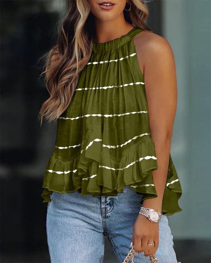 

Allover Print Sleeveless Ruched Top, Green