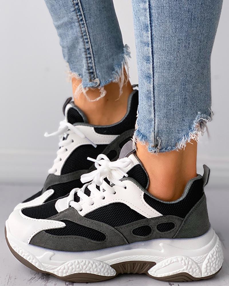 

Lace-up Colorblock Casual Muffin Sneaker, Black