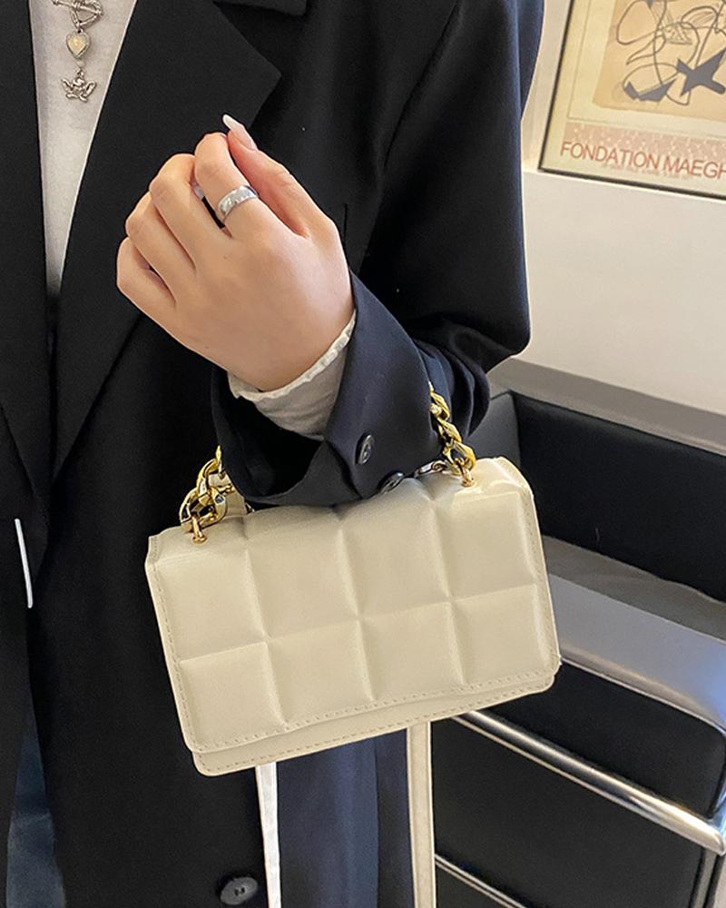 

Chain Handle Flap Satchel Bag, White
