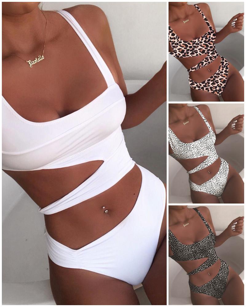 

Thin Strap Cutout Waist One Piece Swimsuit, White