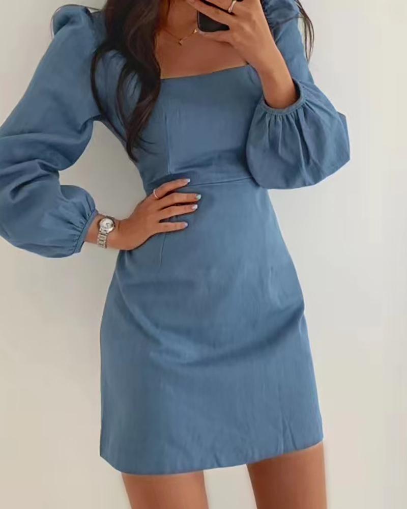 

Puff Sleeve Long Sleeve Bodycon Dress, Dark blue
