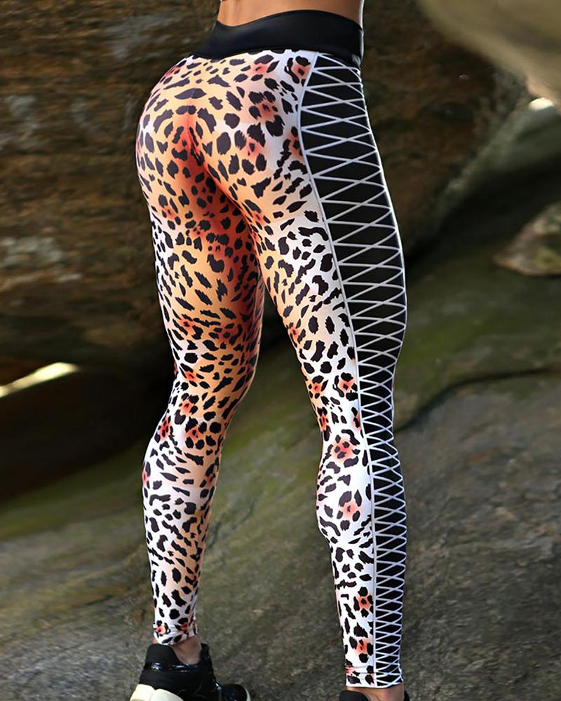 

Cheetah Geo Print High Waist Leggings, Black