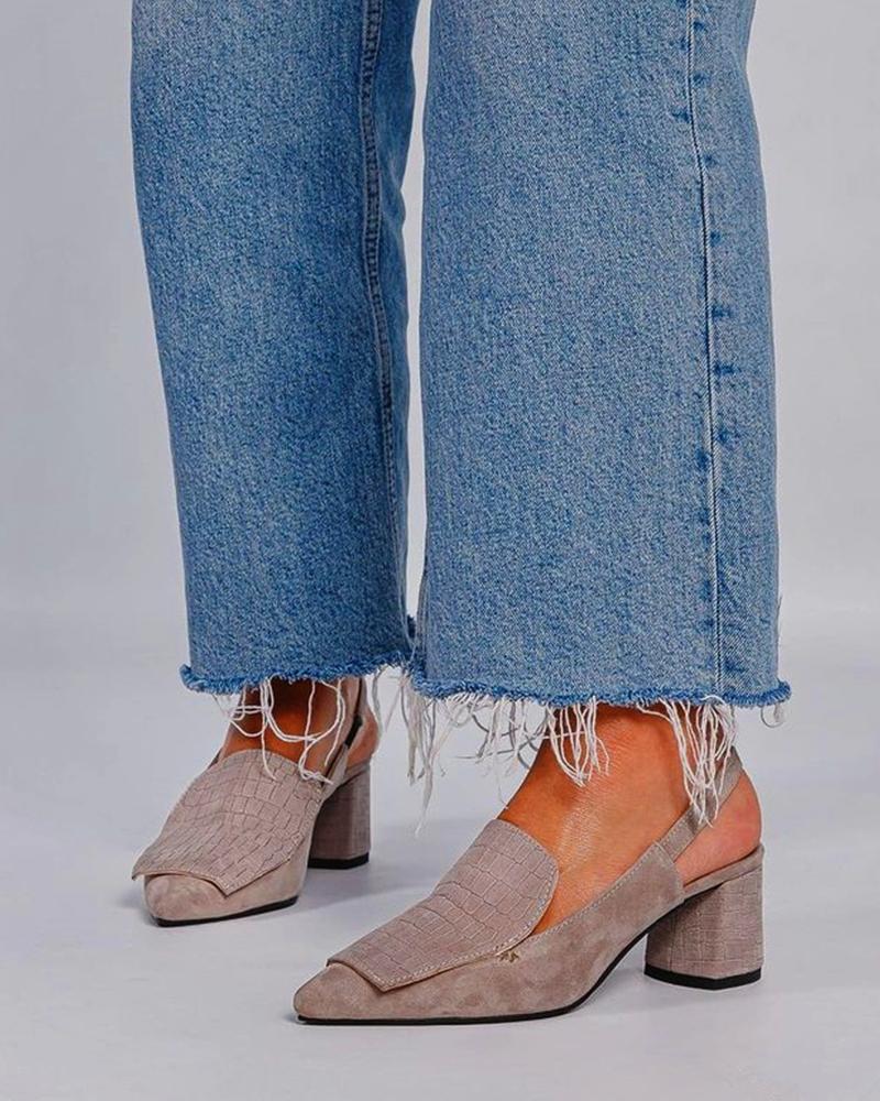 

Pointed-toe Solid Color Suede Leather High Heels, Gray