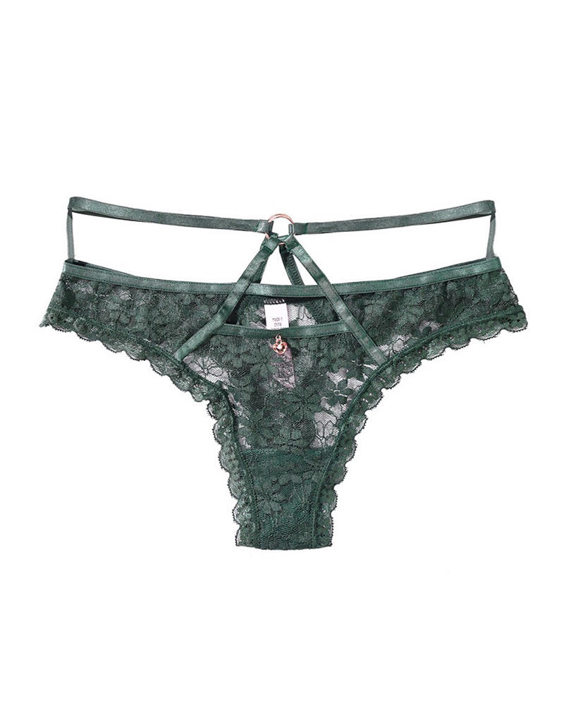 

Cutout O-ring Floral Lace Panty, Green