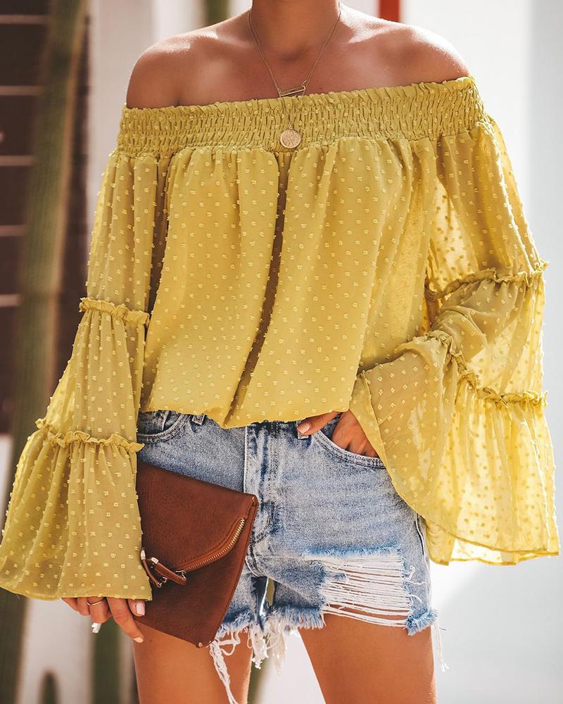 

Off Shoulder Bell Sleeve Swiss Dot Top, Yellow