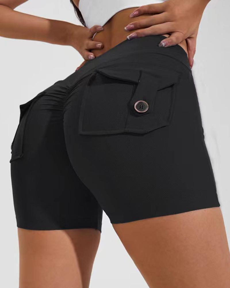 

Quick Dry Pocket Design Ruched Active Shorts, Black