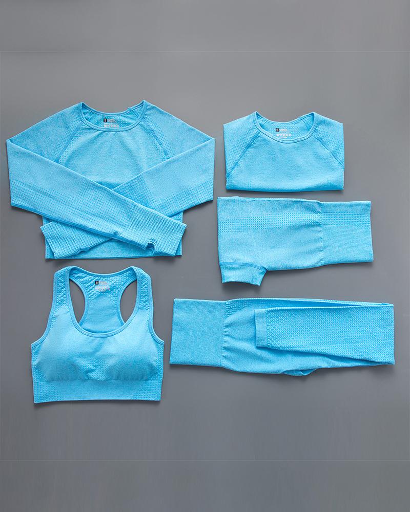 

Plain Skinny Sporty Three-piece Active Sets, Blue