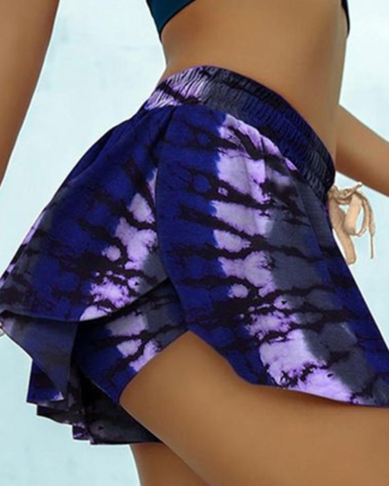 

Tie Dye Loose Slit Swim Shorts, Blue