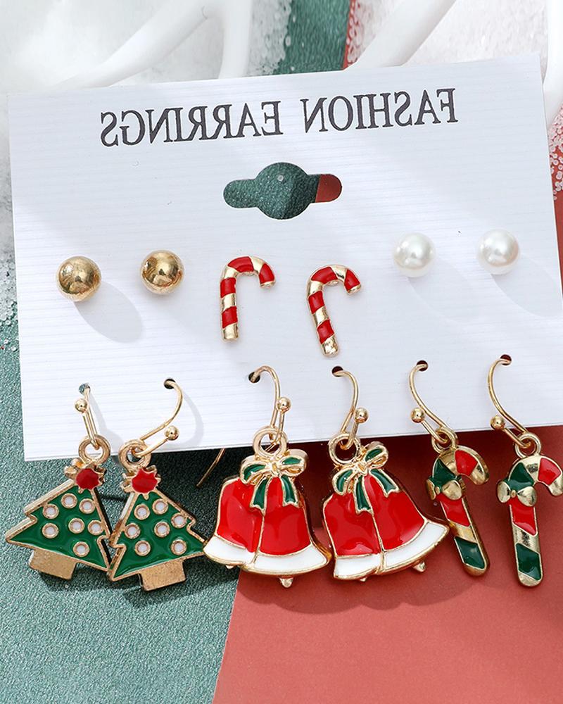 

Christmas Tree Elk Jingle Bell Snowflake Shaped Drop Stud Earrings Set, Style3