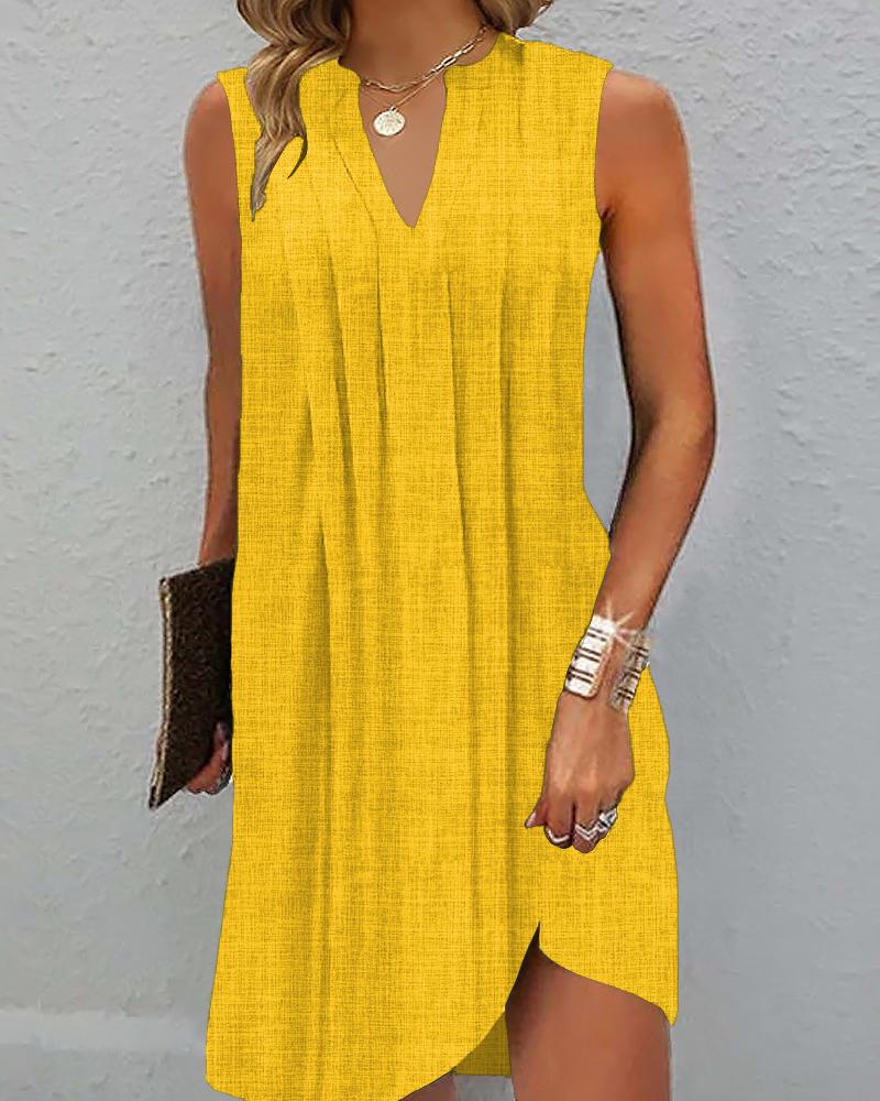 

Notch Neck Sleeveless Asymmetrical Dress, Yellow