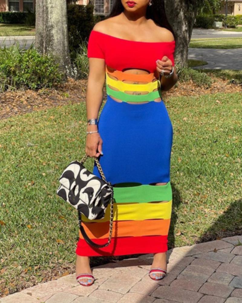 

Colorblock Off Shoulder Cutout Dress, Multicolor